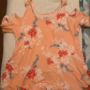 Peach cold shoulder top